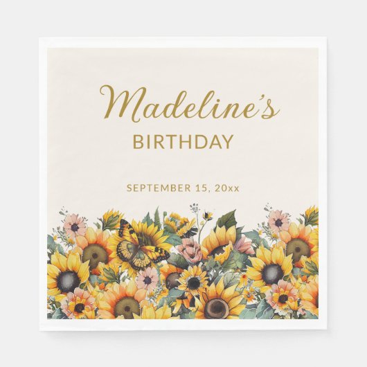 Sonnenblumen Schmetterlingsfrauen zum Geburtstag Serviette (Vorderseite)