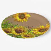 Sonnenblumen Schmetterlingspapier-Teller Pappteller (Schrägansicht)