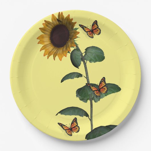 Sonnenblumen Schmetterlingspapier-Teller Pappteller (Vorderseite)