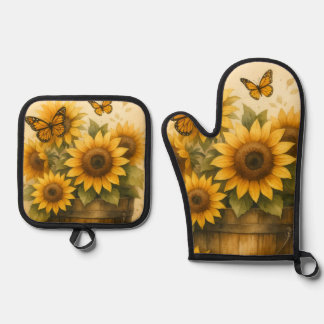 Sonnenblumen-Schürze Ofenhandschuh & Topflappen-Set