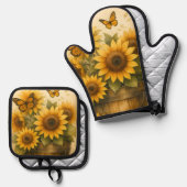 Sonnenblumen-Schürze Ofenhandschuh & Topflappen-Set (Vorderseite/Rückseite)