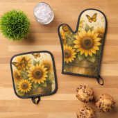 Sonnenblumen-Schürze Ofenhandschuh & Topflappen-Set (Oben Unten)