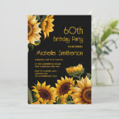 Sonnenblumen Schwarz 60. Geburtstag Einladung (Stehend Vorderseite)