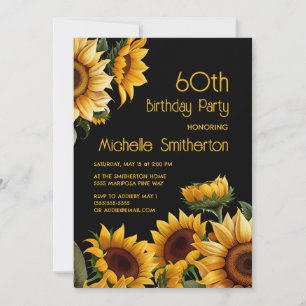 Sonnenblumen Schwarz 60. Geburtstag Einladung