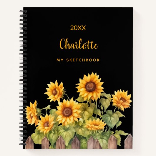Sonnenblumen schwarz blumengeschmückt notizblock (Vorderseite)