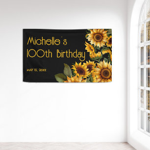 Sonnenblumen Schwarz Rustikal Elegant 100. Geburts Banner