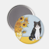 Sonnenblumen - Schwarz-Weiß-Katze Magnet (Vorderseite/Rückseite)