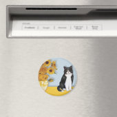 Sonnenblumen - Schwarz-Weiß-Katze Magnet (In Situ (Geschirrspüler))