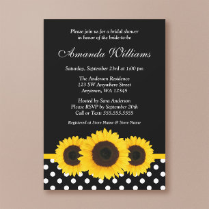 Sonnenblumen Schwarz-Weiß-Polka-Dot-Brautparty Einladung