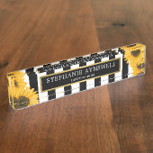 Sonnenblumen Schwarz-weiß Streifen Gold Personalis Namensplakette (Seite)