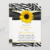 Sonnenblumen Schwarz-weiß Zebra Print Brautparty Einladung (Vorne/Hinten)