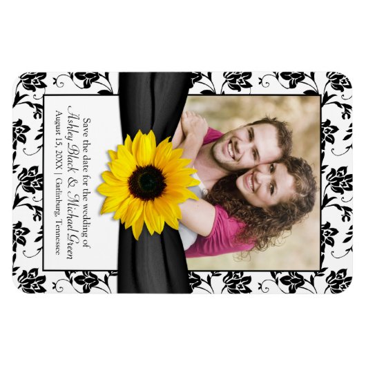 Sonnenblumen Schwarz-weiße Blumenzauberkunst Foto Magnet (Horizontal)