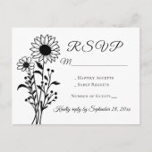 Sonnenblumen Schwarz-weiße Blumenzehen RSVP Einladungspostkarte (Vorderseite)