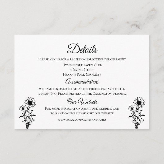 Sonnenblumen Schwarz-weiße Blumenzwiebeldetails Begleitkarte (Vorderseite)