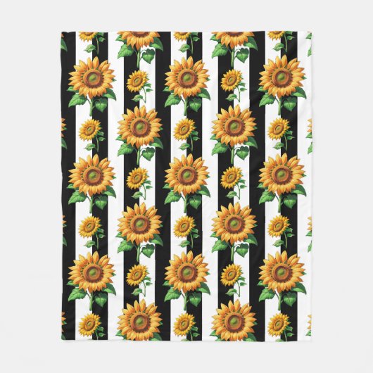 Sonnenblumen Schwarz-weiße Streifen Fleecedecke (Vorderseite)