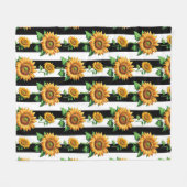 Sonnenblumen Schwarz-weiße Streifen Fleecedecke (Vorderseite (Horizontal))