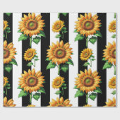 Sonnenblumen Schwarz-weiße Streifen Geschenkpapier (Flach)