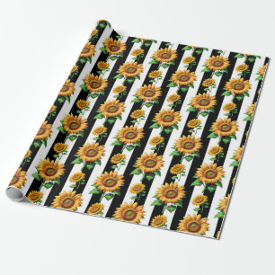 Sonnenblumen Schwarz-weiße Streifen Geschenkpapier