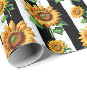 Sonnenblumen Schwarz-weiße Streifen Geschenkpapier (Rolleneckpunkt)