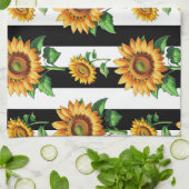 Sonnenblumen Schwarz-weiße Streifen Geschirrtuch (Gefaltet)