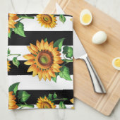 Sonnenblumen Schwarz-weiße Streifen Geschirrtuch (Viertel Falte)