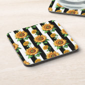 Sonnenblumen Schwarz-weiße Streifen Getränkeuntersetzer (Linke Seite)