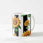 Sonnenblumen Schwarz-weiße Streifen Kaffeetasse (VorderseiteRechts)