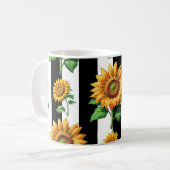 Sonnenblumen Schwarz-weiße Streifen Kaffeetasse (Vorderseite Links)