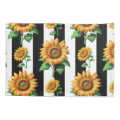 Sonnenblumen Schwarz-weiße Streifen Kissenbezug (Rückseite)