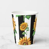 Sonnenblumen Schwarz-weiße Streifen Pappbecher (Rückseite)