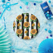 Sonnenblumen Schwarz-weiße Streifen Pappteller (Party)