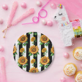 Sonnenblumen Schwarz-weiße Streifen Pappteller (Party)