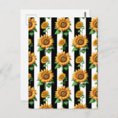 Sonnenblumen Schwarz-weiße Streifen Postkarte (Vorne/Hinten)