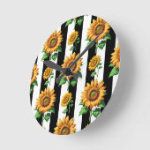 Sonnenblumen Schwarz-weiße Streifen Runde Wanduhr (Winkel)