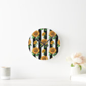 Sonnenblumen Schwarz-weiße Streifen Runde Wanduhr (Zuhause)