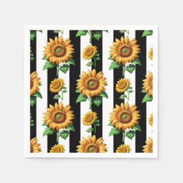 Sonnenblumen Schwarz-weiße Streifen Serviette