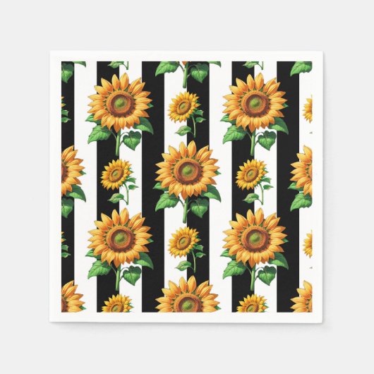 Sonnenblumen Schwarz-weiße Streifen Serviette (Vorderseite)