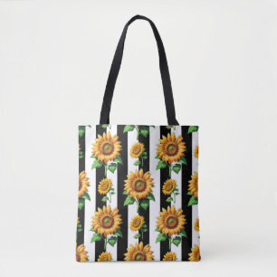 Sonnenblumen Schwarz-weiße Streifen Tasche