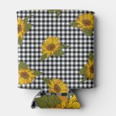 Sonnenblumen, Schwarz-weißer Büffel-Karo, Blumen. Dosenkühler (Rückseite)