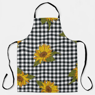 Sonnenblumen, Schwarz-weißer Büffel-Karo, Blumen. Schürze