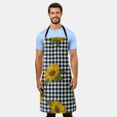Sonnenblumen, Schwarz-weißer Büffel-Karo, Blumen. Schürze (Getragen)
