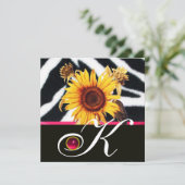 SONNENBLUMEN, SCHWARZ-WEISSES ZEBRA-FUR-MONOGRAMM EINLADUNG (Stehend Vorderseite)