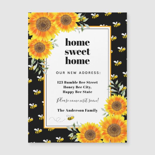 Sonnenblumen schwarze Hummeln neue Zuhause in Bewe Magnetkarte (Vorderseite)