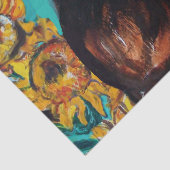 SONNENBLUMEN, SCHWARZE KATZE IN BLAUEM TÜRKISCH SEIDENPAPIER (Detail)