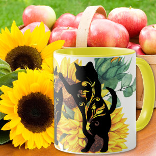 Sonnenblumen Schwarze Katzen Wasserfarben Floral Tasse