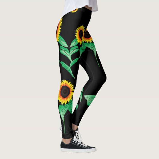 Sonnenblumen Schwarze Leggings (Rechts)