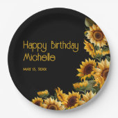 Sonnenblumen Schwarze Rustikale Elegante Glücklich Pappteller (Vorderseite)