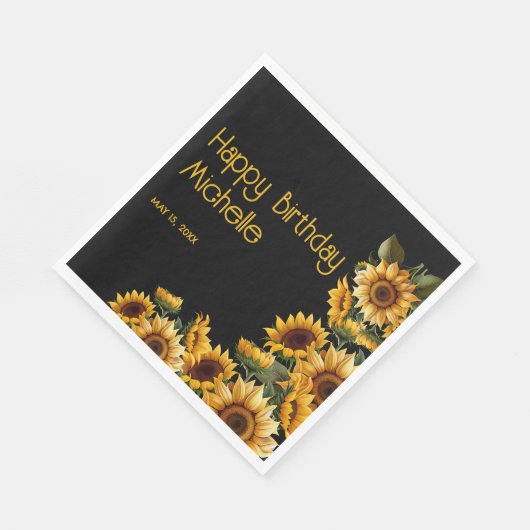 Sonnenblumen Schwarze Rustikale Elegante Glücklich Serviette (Ecke)
