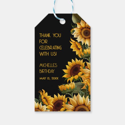 Sonnenblumen Schwarze Rustikale Elegante Name Gebu Geschenkanhänger (Vorderseite)