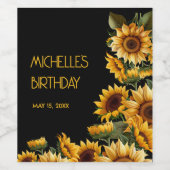 Sonnenblumen Schwarze Rustikale Elegante Name Gebu Weinetikett (Einzelnes Label)